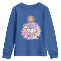 He Is Risen Youth Sweatshirt Christian Religious Easter Day Bible Verse Sheep Glitter Print
