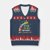 It's Ok To Be Different Autism Awareness V-Neck Knit Sweater Vest Rainbow Giraffe Puzzle