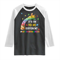 It's Ok To Be Different Autism Awareness Raglan Shirt Rainbow Giraffe Puzzle