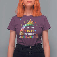 It's Ok To Be Different Autism Awareness T Shirt For Women Rainbow Giraffe Puzzle