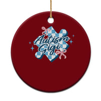 Autism Gigi Coquette Puzzle Piece Pink Bow Ceramic Ornament