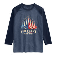 250 Years American 1776 2026 Raglan Shirt USA 250th Anniversary 4th of July US Flag Jets