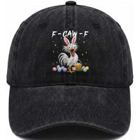 Funny Easter Day F Caw F Chicken Bunny Rooster Meme Washed Cotton Baseball Cap