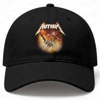 Autism Skeleton Funny Meme Baseball Cap Fire Burning Flames