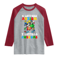 Funny 67 Autism Awareness Raglan Shirt 6 Letters Autism 7 Letters Awesome Dabbing Puzzle