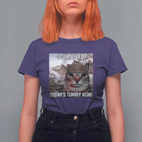 Funny I Survived Todays Tummy Ache T Shirt For Women War Cat Meme - Wonder Print Shop