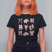 Cowgirl Coquette T Shirt For Women Pink Bow Cowboy Hat Boots Western Country - Wonder Print Shop