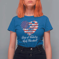 Baseball T Shirt For Women Love Of Country And Base Ball Vintage Heart USA Flag - Wonder Print Shop