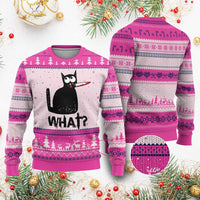 Funny Black Cat Ugly Christmas Sweater What Kitten Murderous - Wonder Print Shop