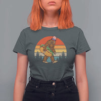 Funny Bigfoot T Shirt For Women Carrying Hot Dog 4th Of July - Wonder Print Shop