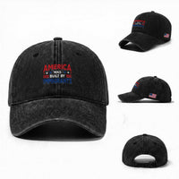 Funny America Was Built By Immigrants Washed Cotton Baseball Cap Stars Stripes