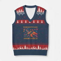 Funny Immigrants Make America Great V-Neck Knit Sweater Vest Floral Flower Birds Human Rights - Wonder Print Shop