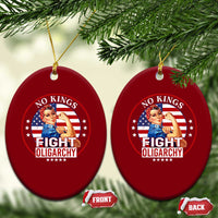 No Kings Fight Oligarchy Ceramic Ornament Woman's Girl Vintage America Flag - Wonder Print Shop