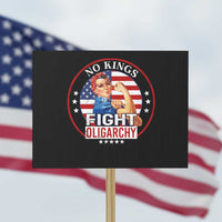 No Kings Fight Oligarchy Protest Sign Woman's Girl Vintage America Flag - Wonder Print Shop