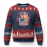 No Kings Fight Oligarchy Ugly Christmas Sweater Woman's Girl Vintage America Flag - Wonder Print Shop