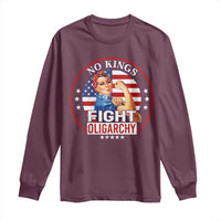 No Kings Fight Oligarchy Long Sleeve Shirt Woman's Girl Vintage America Flag - Wonder Print Shop