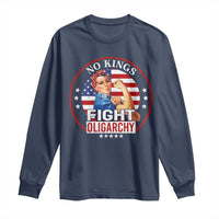 No Kings Fight Oligarchy Long Sleeve Shirt Woman's Girl Vintage America Flag - Wonder Print Shop