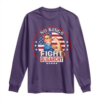No Kings Fight Oligarchy Long Sleeve Shirt Woman's Girl Vintage America Flag - Wonder Print Shop