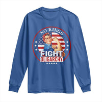 No Kings Fight Oligarchy Long Sleeve Shirt Woman's Girl Vintage America Flag - Wonder Print Shop