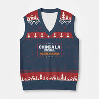 Funny Chinga La Migra No Mas Naranja V-Neck Knit Sweater Vest Star Stripes - Wonder Print Shop