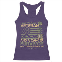 I Am A Veteran And A Cancer Survivor Don't Underestimate Me Racerback Tank Top Vintage Camo American Flag - Wonder Print Shop