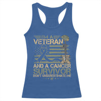 I Am A Veteran And A Cancer Survivor Don't Underestimate Me Racerback Tank Top Vintage Camo American Flag - Wonder Print Shop