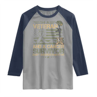 I Am A Veteran And A Cancer Survivor Don't Underestimate Me Raglan Shirt Vintage Camo American Flag - Wonder Print Shop