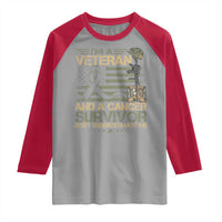 I Am A Veteran And A Cancer Survivor Don't Underestimate Me Raglan Shirt Vintage Camo American Flag - Wonder Print Shop