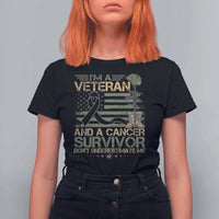 I Am A Veteran And A Cancer Survivor Don't Underestimate Me T Shirt For Women Vintage Camo American Flag - Wonder Print Shop