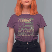I Am A Veteran And A Cancer Survivor Don't Underestimate Me T Shirt For Women Vintage Camo American Flag - Wonder Print Shop