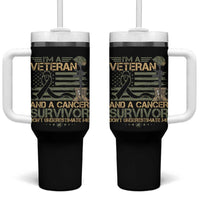 I Am A Veteran And A Cancer Survivor Don't Underestimate Me Tumbler With Handle Vintage Camo American Flag - Wonder Print Shop