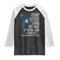 O Say Does That Star Spangled Banner Raglan Shirt Patriotic American National Anthem Statue of Liberty - Wonder Print Shop