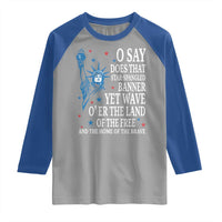 O Say Does That Star Spangled Banner Raglan Shirt Patriotic American National Anthem Statue of Liberty - Wonder Print Shop