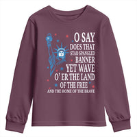 O Say Does That Star Spangled Banner Youth Sweatshirt Patriotic American National Anthem Statue of Liberty - Wonder Print Shop