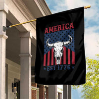 Funny 4th Of July Western Garden Flag America EST 1776 Long Horn Skull - Wonder Print Shop