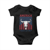 Funny 4th Of July Western Baby Onesie America EST 1776 Long Horn Skull - Wonder Print Shop