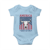 Funny 4th Of July Western Baby Onesie America EST 1776 Long Horn Skull - Wonder Print Shop