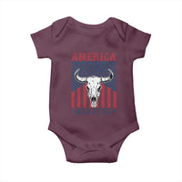 Funny 4th Of July Western Baby Onesie America EST 1776 Long Horn Skull - Wonder Print Shop
