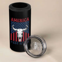 Funny 4th Of July Western 4 in 1 Can Cooler Tumbler America EST 1776 Long Horn Skull - Wonder Print Shop
