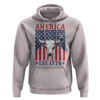 Funny 4th Of July Western Hoodie America EST 1776 Long Horn Skull - Wonder Print Shop
