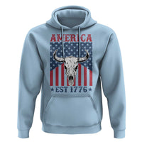 Funny 4th Of July Western Hoodie America EST 1776 Long Horn Skull - Wonder Print Shop