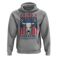 Funny 4th Of July Western Hoodie America EST 1776 Long Horn Skull - Wonder Print Shop