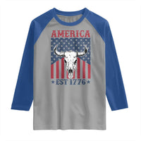 Funny 4th Of July Western Raglan Shirt America EST 1776 Long Horn Skull - Wonder Print Shop
