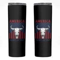 Funny 4th Of July Western Skinny Tumbler America EST 1776 Long Horn Skull - Wonder Print Shop