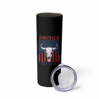Funny 4th Of July Western Skinny Tumbler America EST 1776 Long Horn Skull - Wonder Print Shop