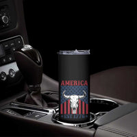 Funny 4th Of July Western Skinny Tumbler America EST 1776 Long Horn Skull - Wonder Print Shop