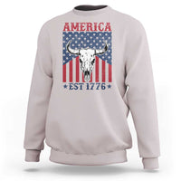 Funny 4th Of July Western Sweatshirt America EST 1776 Long Horn Skull - Wonder Print Shop