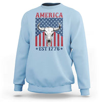 Funny 4th Of July Western Sweatshirt America EST 1776 Long Horn Skull - Wonder Print Shop