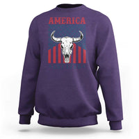 Funny 4th Of July Western Sweatshirt America EST 1776 Long Horn Skull - Wonder Print Shop