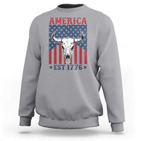 Funny 4th Of July Western Sweatshirt America EST 1776 Long Horn Skull - Wonder Print Shop
